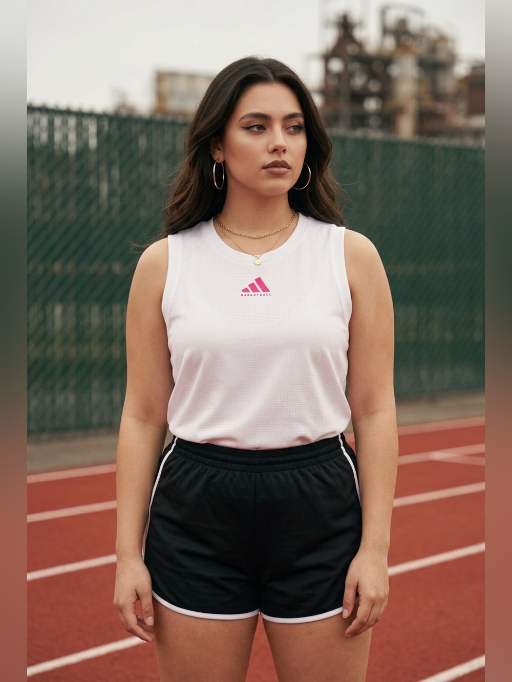 adidas white tank top with pink logo – size L  NWT